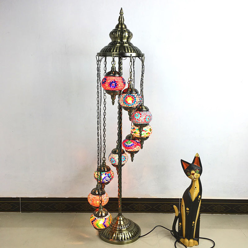 Stained Glass White/Red/Pink Floor Light Spiral 9 Bulbs Traditional Standing Lamp for Living room Clearhalo 'Floor Lamps' 'Lamps' Lighting' 381859