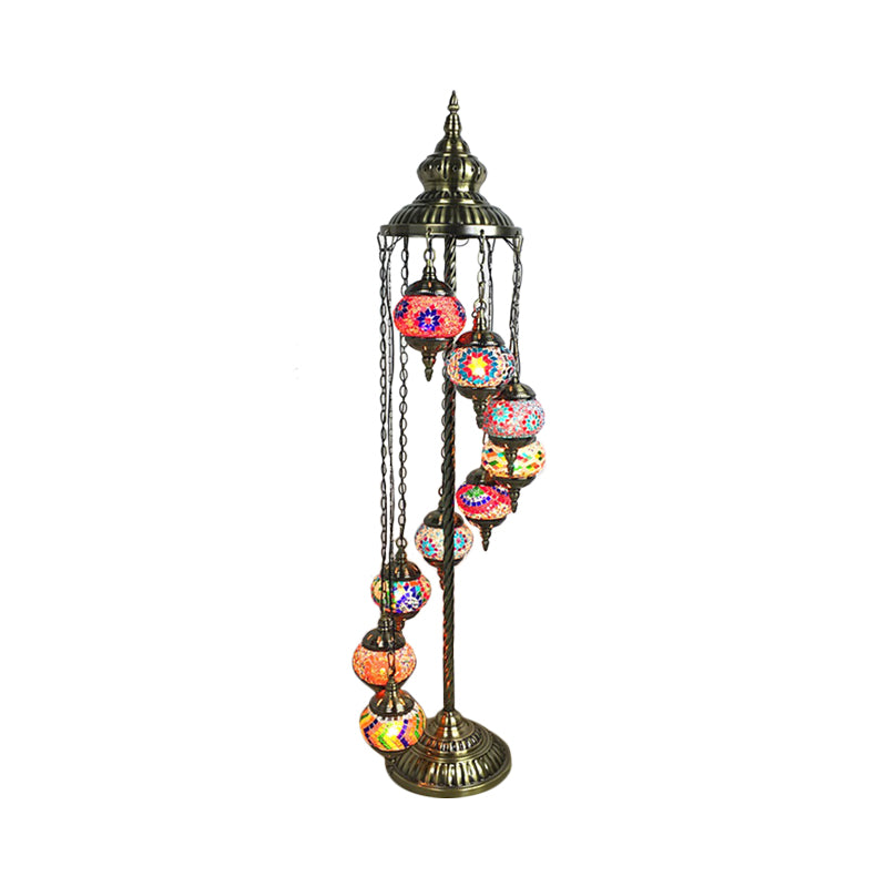 Stained Glass White/Red/Pink Floor Light Spiral 9 Bulbs Traditional Standing Lamp for Living room Clearhalo 'Floor Lamps' 'Lamps' Lighting' 381860