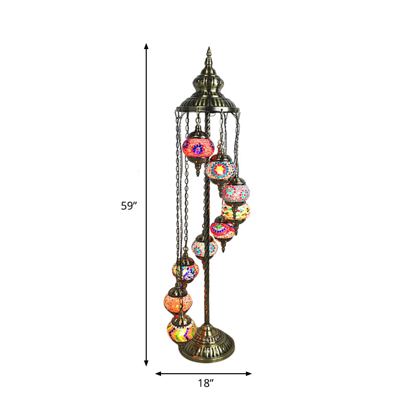 Stained Glass White/Red/Pink Floor Light Spiral 9 Bulbs Traditional Standing Lamp for Living room Clearhalo 'Floor Lamps' 'Lamps' Lighting' 381861