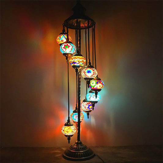 Stained Glass White/Red/Pink Floor Light Spiral 9 Bulbs Traditional Standing Lamp for Living room Red Clearhalo 'Floor Lamps' 'Lamps' Lighting' 381862