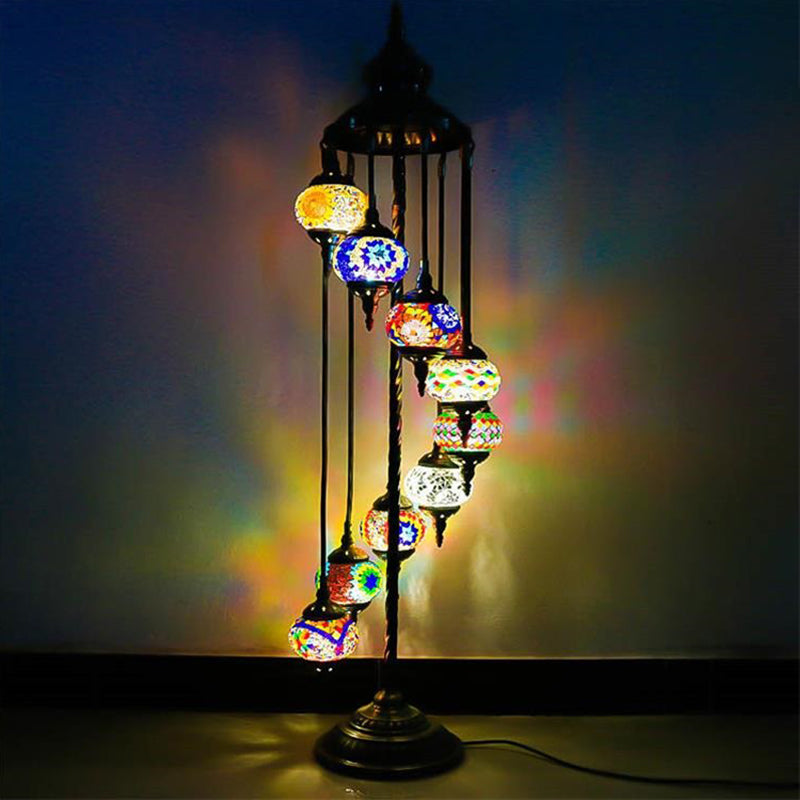 Stained Glass White/Red/Pink Floor Light Spiral 9 Bulbs Traditional Standing Lamp for Living room Yellow Clearhalo 'Floor Lamps' 'Lamps' Lighting' 381864