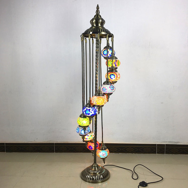 11 Lights Helical Stand up Lamp Traditional White/Yellow Hand-Crafted Glass Reading Floor Lamp Clearhalo 'Floor Lamps' 'Lamps' Lighting' 381870