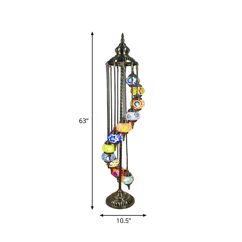 11 Lights Helical Stand up Lamp Traditional White/Yellow Hand-Crafted Glass Reading Floor Lamp Clearhalo 'Floor Lamps' 'Lamps' Lighting' 381873