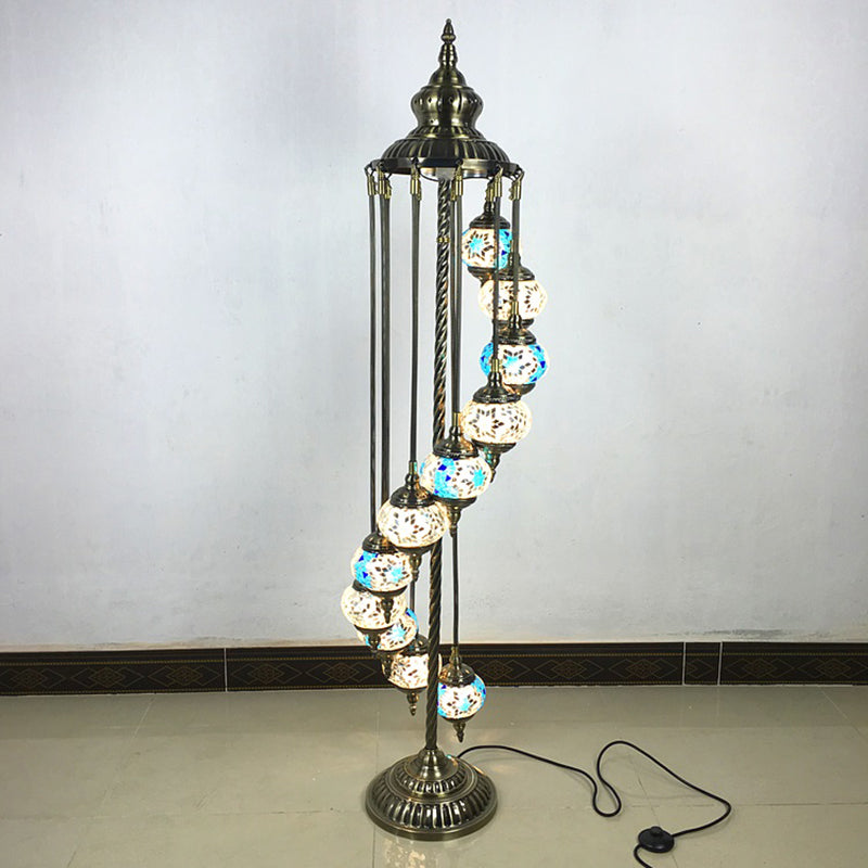 11 Lights Helical Stand up Lamp Traditional White/Yellow Hand-Crafted Glass Reading Floor Lamp White Clearhalo 'Floor Lamps' 'Lamps' Lighting' 381874