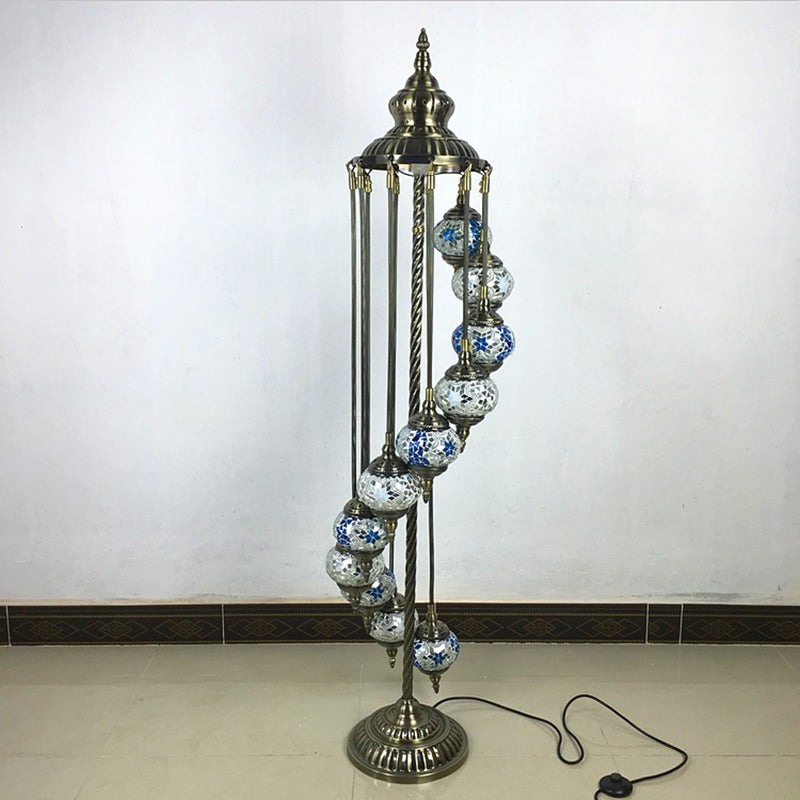 11 Lights Helical Stand up Lamp Traditional White/Yellow Hand-Crafted Glass Reading Floor Lamp Clearhalo 'Floor Lamps' 'Lamps' Lighting' 381875