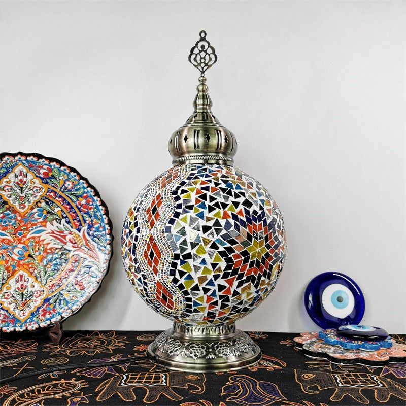 1 Head Stained Art Glass Table Lamp Traditional White/Red/Yellow Globe Bedroom Nightstand Light Clearhalo 'Lamps' 'Table Lamps' Lighting' 381894