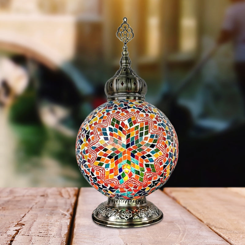 1 Head Stained Art Glass Table Lamp Traditional White/Red/Yellow Globe Bedroom Nightstand Light Clearhalo 'Lamps' 'Table Lamps' Lighting' 381900