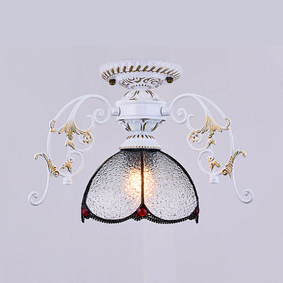 Traditional Petal Ceiling Light with Bowl Shade Stained Glass 1 Light Blue Diamond/Frosted Semi Flush Light in Black/White White Frosted Clearhalo 'Ceiling Lights' 'Close To Ceiling Lights' 'Close to ceiling' 'Glass shade' 'Glass' 'Semi-flushmount' 'Tiffany close to ceiling' 'Tiffany' Lighting' 38197