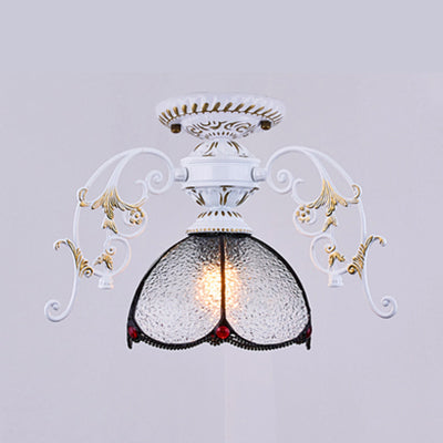 Traditional Petal Ceiling Light with Bowl Shade Stained Glass 1 Light Blue Diamond/Frosted Semi Flush Light in Black/White White Frosted Clearhalo 'Ceiling Lights' 'Close To Ceiling Lights' 'Close to ceiling' 'Glass shade' 'Glass' 'Semi-flushmount' 'Tiffany close to ceiling' 'Tiffany' Lighting' 38197