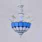 White Finish Bowl Suspension Light 2 Bulbs Stained Glass Tiffany Style Pendant Lamp with Diamond/Blue Square/Blue Diamond/Red Diamond Clearhalo 'Ceiling Lights' 'Chandeliers' 'Industrial' 'Middle Century Chandeliers' 'Pendant Lights' 'Tiffany Chandeliers' 'Tiffany close to ceiling' 'Tiffany' Lighting' 38250