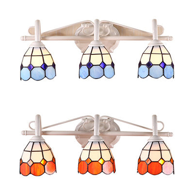 3 Lights Grid Dome Wall Sconce Stained Glass Tiffany Bathroom Vanity Light in Blue/Orange Clearhalo 'Industrial' 'Middle century wall lights' 'Tiffany wall lights' 'Tiffany' 'Wall Lamps & Sconces' 'Wall Lights' Lighting' 38331