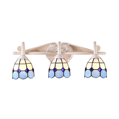 3 Lights Grid Dome Wall Sconce Stained Glass Tiffany Bathroom Vanity Light in Blue/Orange Clearhalo 'Industrial' 'Middle century wall lights' 'Tiffany wall lights' 'Tiffany' 'Wall Lamps & Sconces' 'Wall Lights' Lighting' 38332