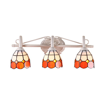 3 Lights Grid Dome Wall Sconce Stained Glass Tiffany Bathroom Vanity Light in Blue/Orange Clearhalo 'Industrial' 'Middle century wall lights' 'Tiffany wall lights' 'Tiffany' 'Wall Lamps & Sconces' 'Wall Lights' Lighting' 38334