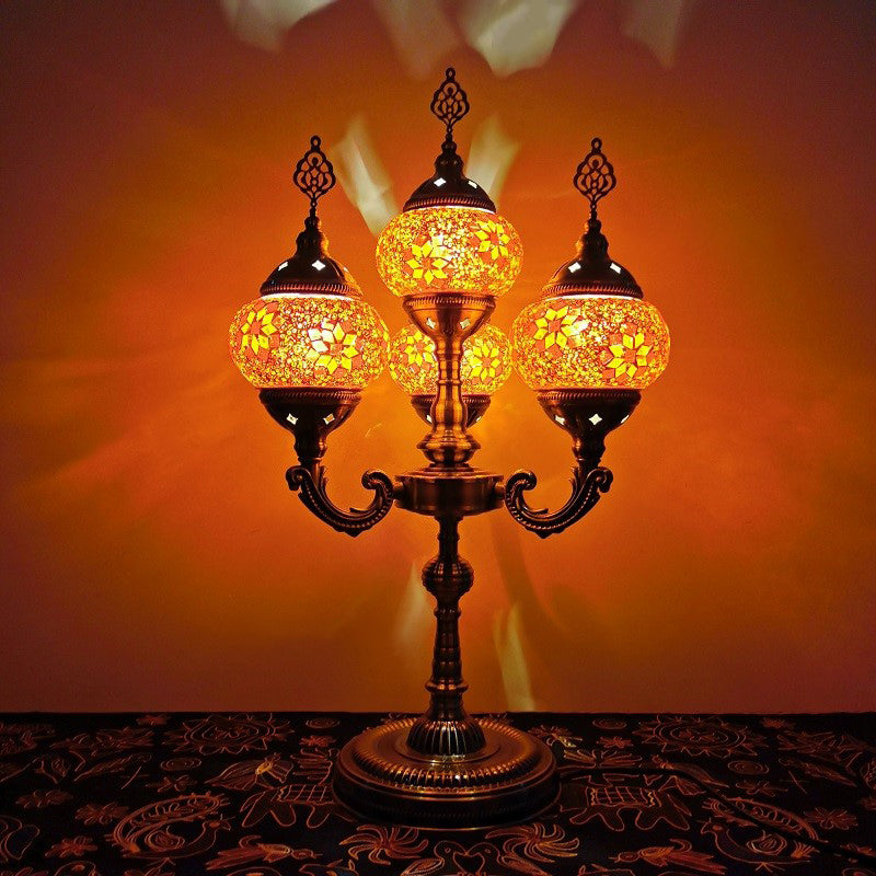 Orange/Blue/Blue and Orange 4 Heads Table Lamp Vintage Hand Rolled Art Glass Candelabra Desk Lamp Orange Clearhalo 'Lamps' 'Table Lamps' Lighting' 384121