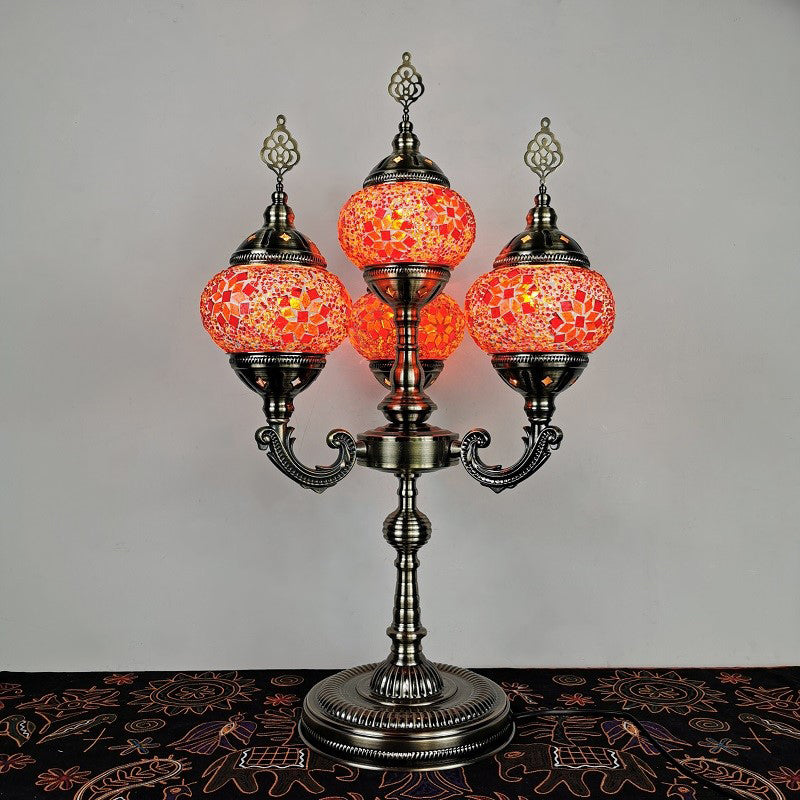 Orange/Blue/Blue and Orange 4 Heads Table Lamp Vintage Hand Rolled Art Glass Candelabra Desk Lamp Clearhalo 'Lamps' 'Table Lamps' Lighting' 384123
