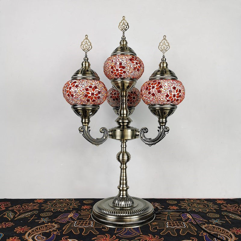 Orange/Blue/Blue and Orange 4 Heads Table Lamp Vintage Hand Rolled Art Glass Candelabra Desk Lamp Clearhalo 'Lamps' 'Table Lamps' Lighting' 384124