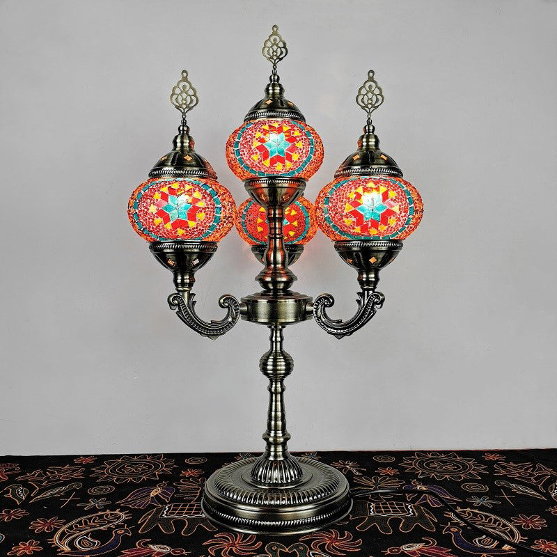 Orange/Blue/Blue and Orange 4 Heads Table Lamp Vintage Hand Rolled Art Glass Candelabra Desk Lamp Clearhalo 'Lamps' 'Table Lamps' Lighting' 384126