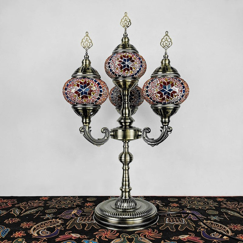 Orange/Blue/Blue and Orange 4 Heads Table Lamp Vintage Hand Rolled Art Glass Candelabra Desk Lamp Clearhalo 'Lamps' 'Table Lamps' Lighting' 384127