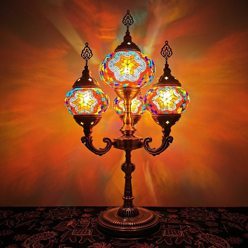 Stained Glass Candelabra Task Lamp Traditional 4 Lights Bedside Nightstand Lamp in Yellow/Orange/Blue Clearhalo 'Lamps' 'Table Lamps' Lighting' 384129