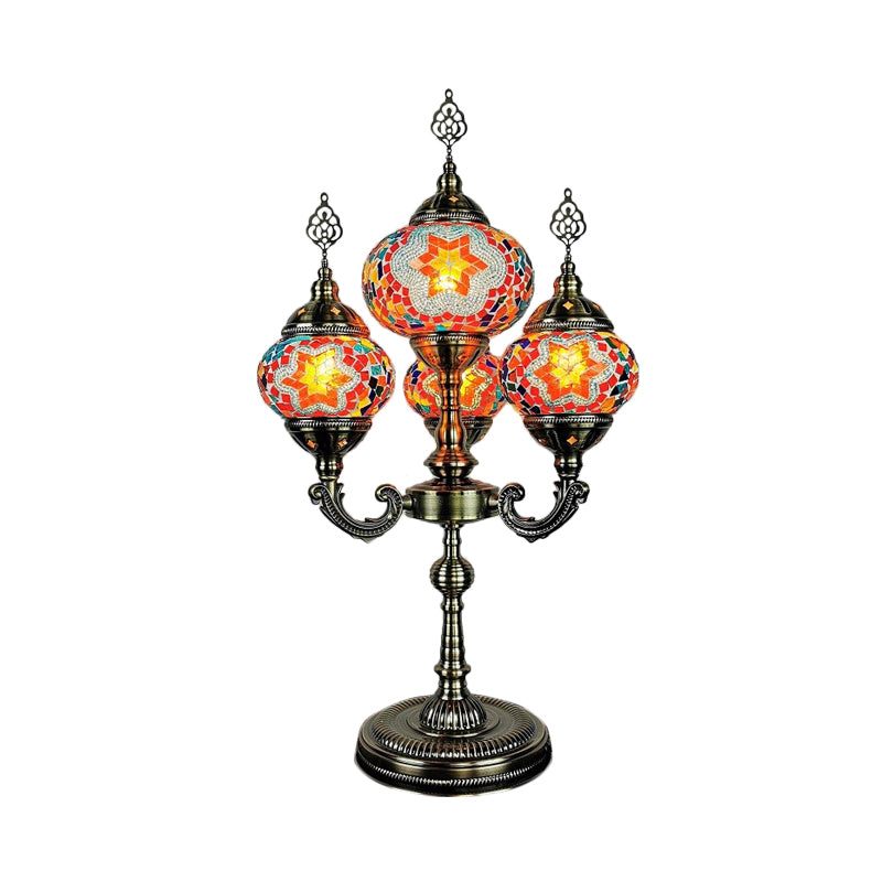 Stained Glass Candelabra Task Lamp Traditional 4 Lights Bedside Nightstand Lamp in Yellow/Orange/Blue Clearhalo 'Lamps' 'Table Lamps' Lighting' 384130