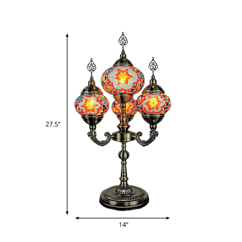 Stained Glass Candelabra Task Lamp Traditional 4 Lights Bedside Nightstand Lamp in Yellow/Orange/Blue Clearhalo 'Lamps' 'Table Lamps' Lighting' 384132