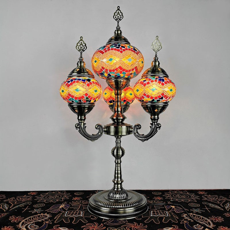 Stained Glass Candelabra Task Lamp Traditional 4 Lights Bedside Nightstand Lamp in Yellow/Orange/Blue Clearhalo 'Lamps' 'Table Lamps' Lighting' 384134