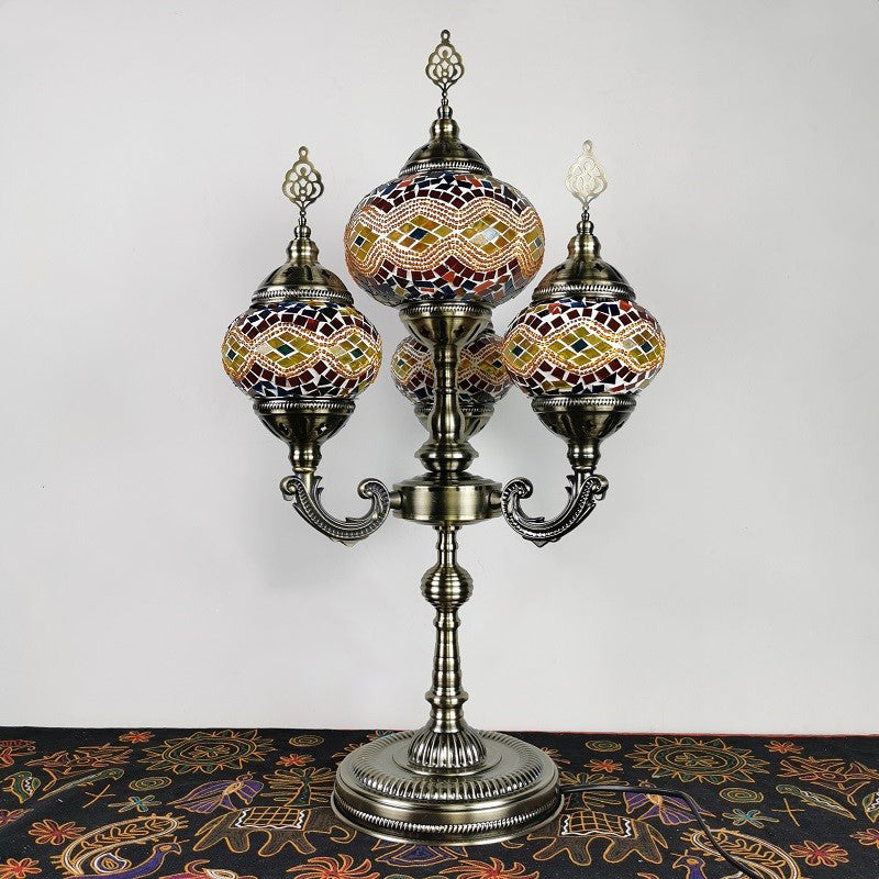 Stained Glass Candelabra Task Lamp Traditional 4 Lights Bedside Nightstand Lamp in Yellow/Orange/Blue Clearhalo 'Lamps' 'Table Lamps' Lighting' 384135