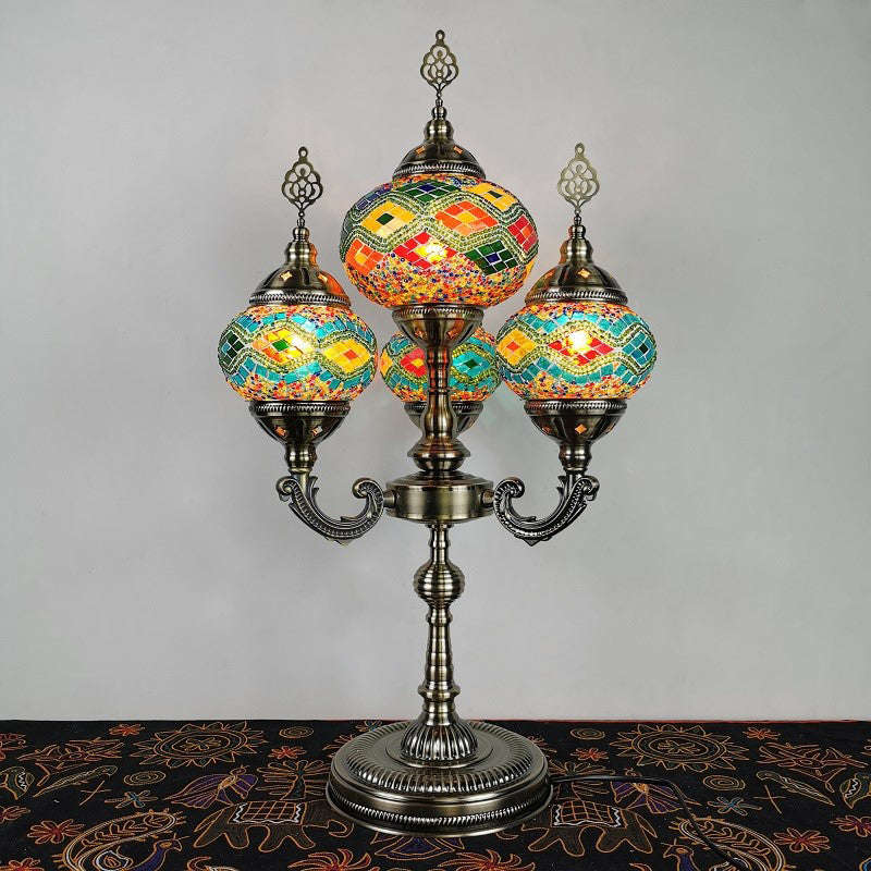 Stained Glass Candelabra Task Lamp Traditional 4 Lights Bedside Nightstand Lamp in Yellow/Orange/Blue Clearhalo 'Lamps' 'Table Lamps' Lighting' 384137