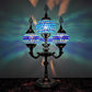 Stained Glass Candelabra Task Lamp Traditional 4 Lights Bedside Nightstand Lamp in Yellow/Orange/Blue Blue Clearhalo 'Lamps' 'Table Lamps' Lighting' 384139
