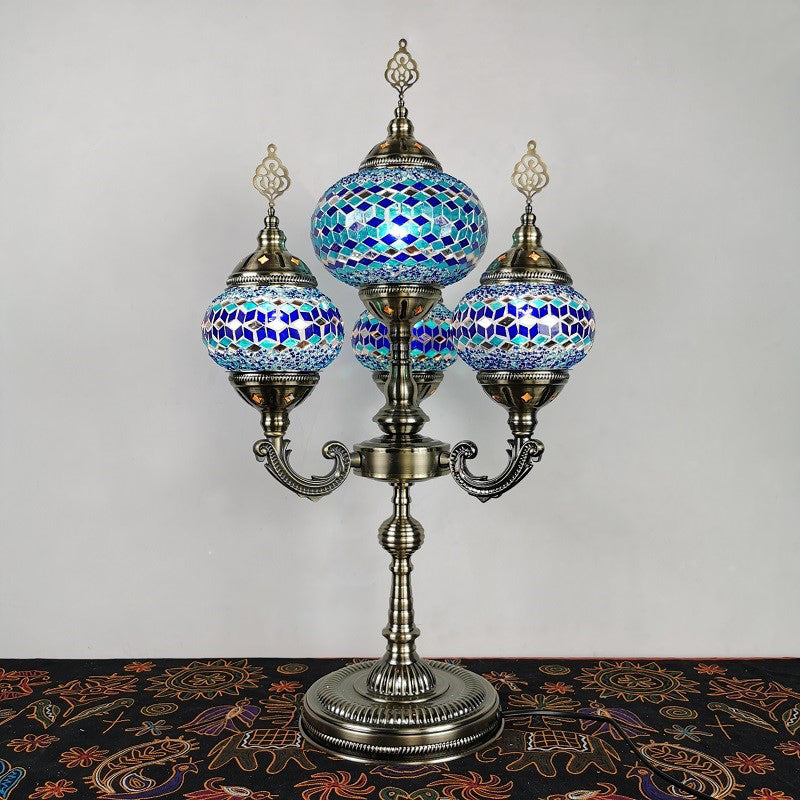Stained Glass Candelabra Task Lamp Traditional 4 Lights Bedside Nightstand Lamp in Yellow/Orange/Blue Clearhalo 'Lamps' 'Table Lamps' Lighting' 384140