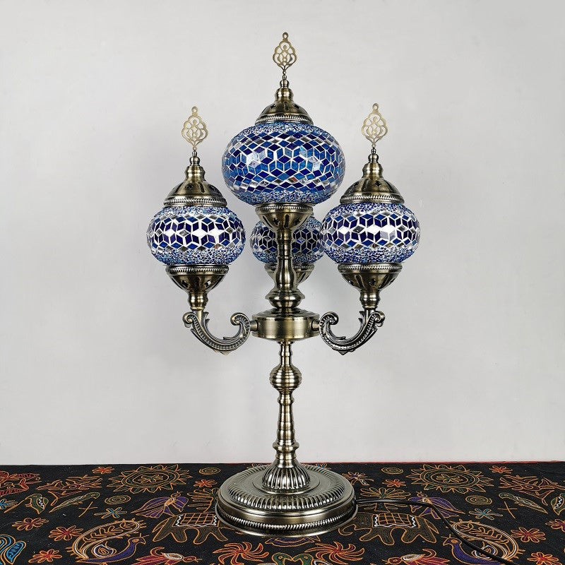 Stained Glass Candelabra Task Lamp Traditional 4 Lights Bedside Nightstand Lamp in Yellow/Orange/Blue Clearhalo 'Lamps' 'Table Lamps' Lighting' 384141