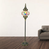 Stained Glass Oval Standing Lamp Traditional 1 Head Living Room Floor Light in Red/Yellow/Blue Clearhalo 'Floor Lamps' 'Lamps' Lighting' 384143