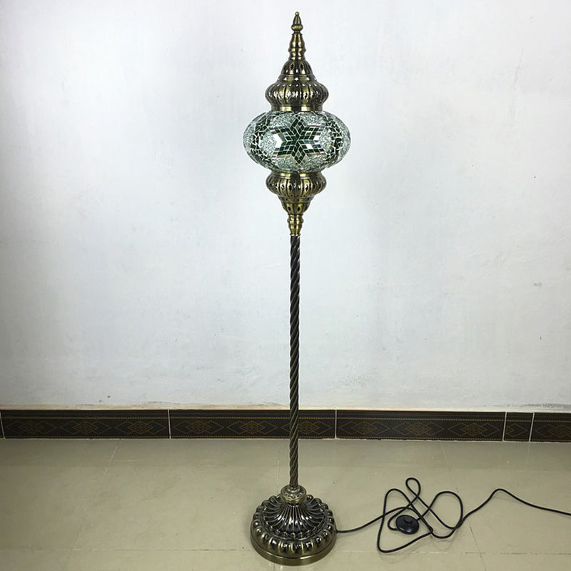 Stained Glass Oval Standing Lamp Traditional 1 Head Living Room Floor Light in Red/Yellow/Blue Clearhalo 'Floor Lamps' 'Lamps' Lighting' 384161