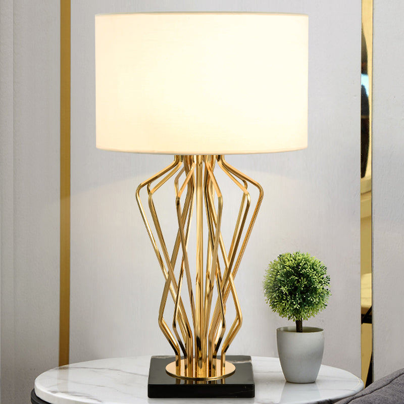 1 Bulb Bedside Table Light Modern White Nightstand Lamp with Cylindrical Fabric Shade Clearhalo 'Lamps' 'Table Lamps' Lighting' 384174