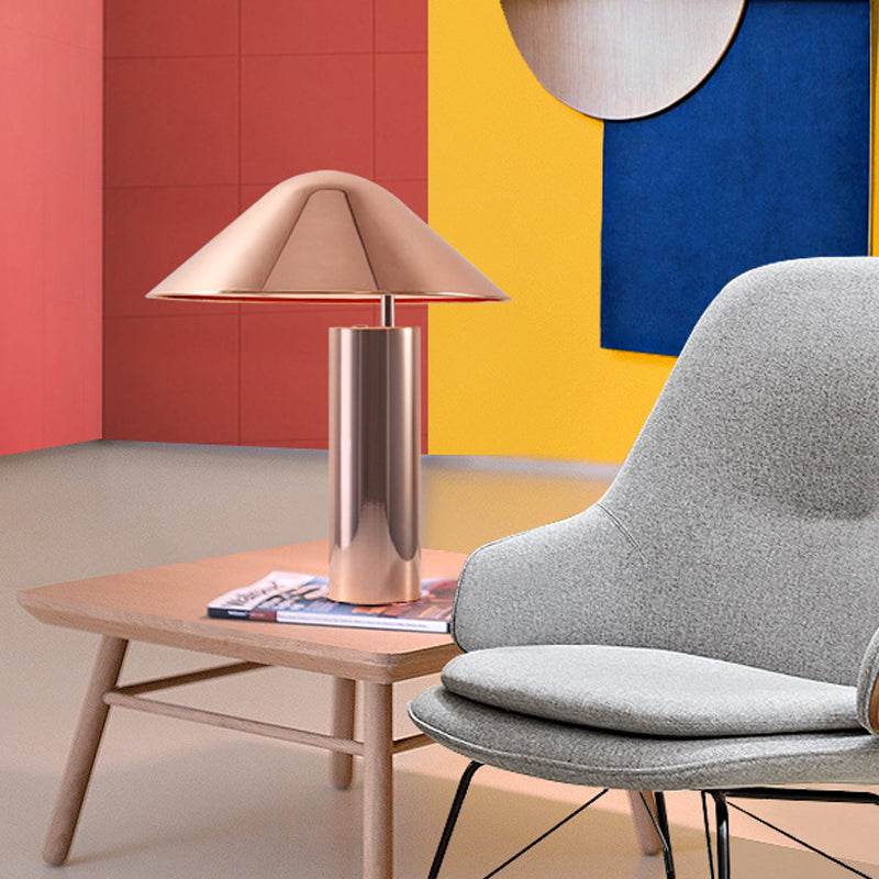 2 Bulbs Living Room Table Light Modern Rose Gold Nightstand Lamp with Conical Metal Shade Clearhalo 'Lamps' 'Table Lamps' Lighting' 384259