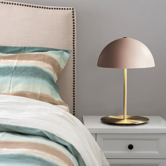 1 Head Study Task Lighting Modernism Pink Night Table Lamp with Hemisphere Metal Shade Pink Clearhalo 'Lamps' 'Table Lamps' Lighting' 384285