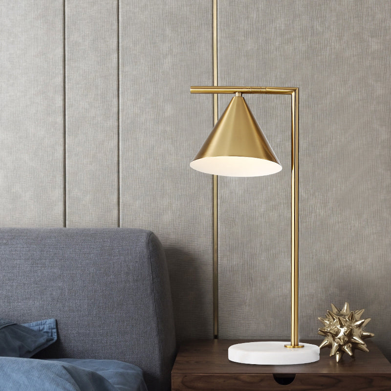 1 Bulb Bedside Task Lighting Modernist Gold Small Desk Lamp with Cone Metal Shade Gold Clearhalo 'Lamps' 'Table Lamps' Lighting' 384374