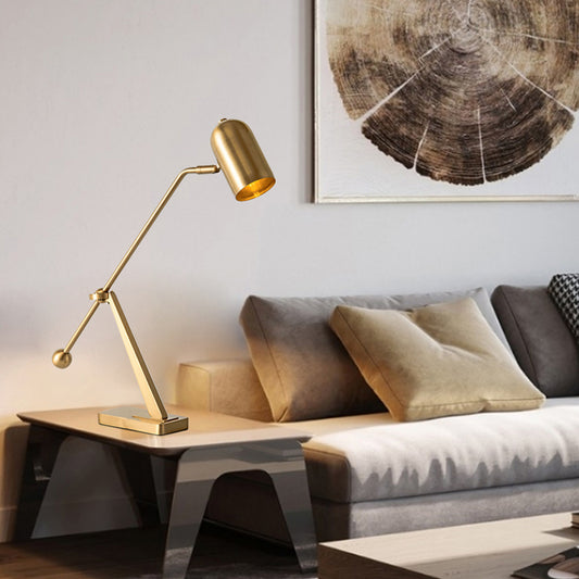 1 Bulb Study Task Lighting Modern Brass Reading Book Light with Tubular Metal Shade Clearhalo 'Lamps' 'Table Lamps' Lighting' 384406