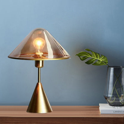 Cone Bedroom Nightstand Lamp Amber Glass 1 Head Contemporary Reading Book Light Amber Clearhalo 'Lamps' 'Table Lamps' Lighting' 384488