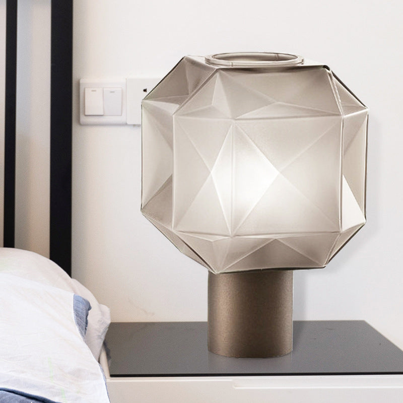 Tan Glass Geometrical Table Light Modernism 1 Head Nightstand Lamp with Tube Metal Base Tan Clearhalo 'Lamps' 'Table Lamps' Lighting' 384576