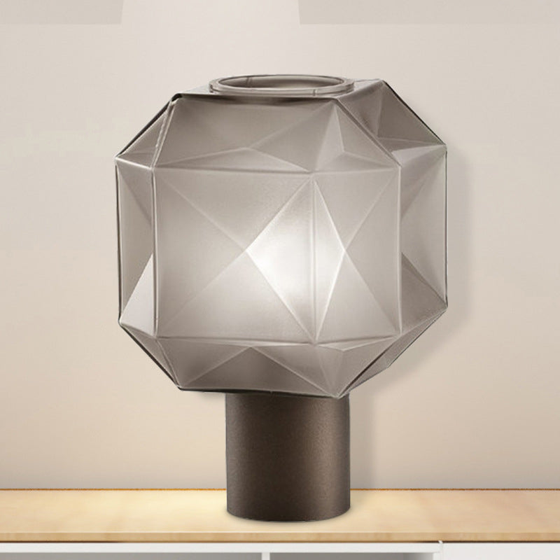 Tan Glass Geometrical Table Light Modernism 1 Head Nightstand Lamp with Tube Metal Base Clearhalo 'Lamps' 'Table Lamps' Lighting' 384577