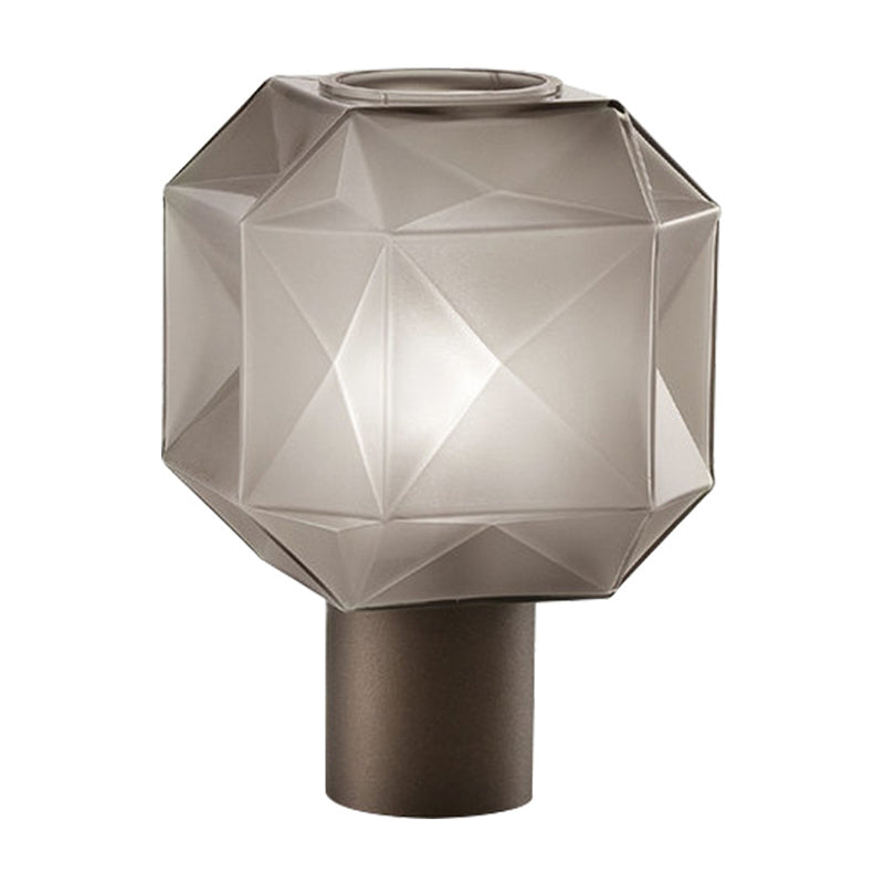 Tan Glass Geometrical Table Light Modernism 1 Head Nightstand Lamp with Tube Metal Base Clearhalo 'Lamps' 'Table Lamps' Lighting' 384579