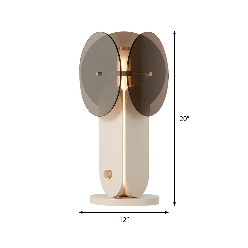 Smoke Grey Glass Circular Task Lighting Contemporary 1 Bulb Night Table Lamp in Light Pink Clearhalo 'Lamps' 'Table Lamps' Lighting' 384585