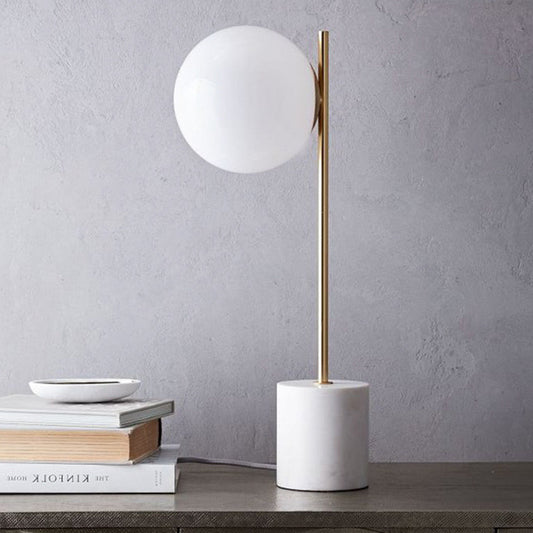 White Glass Spherical Table Lamp Modern 1 Head Reading Book Light with Marble Base White Clearhalo 'Lamps' 'Table Lamps' Lighting' 384601