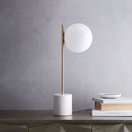 White Glass Spherical Table Lamp Modern 1 Head Reading Book Light with Marble Base Clearhalo 'Lamps' 'Table Lamps' Lighting' 384603