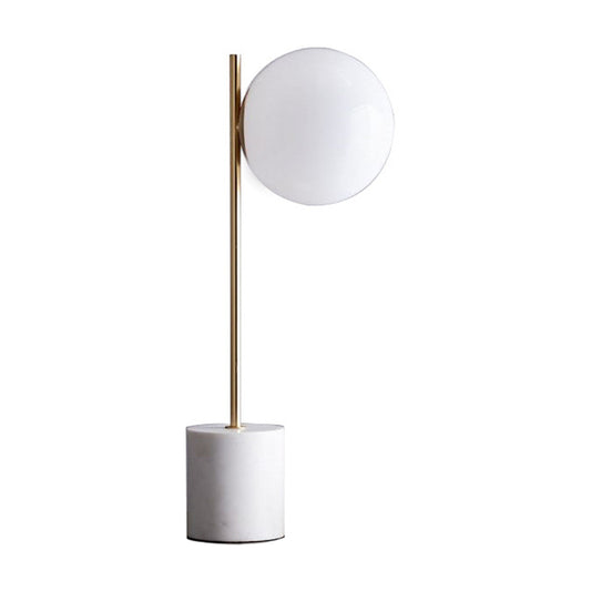 White Glass Spherical Table Lamp Modern 1 Head Reading Book Light with Marble Base Clearhalo 'Lamps' 'Table Lamps' Lighting' 384604