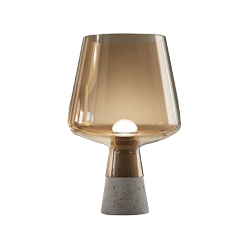 Cup Table Light Modern Smoke Gray/Amber Glass 8"/10" Wide 1 Head Nightstand Lamp with Cement Base Clearhalo 'Lamps' 'Table Lamps' Lighting' 384691