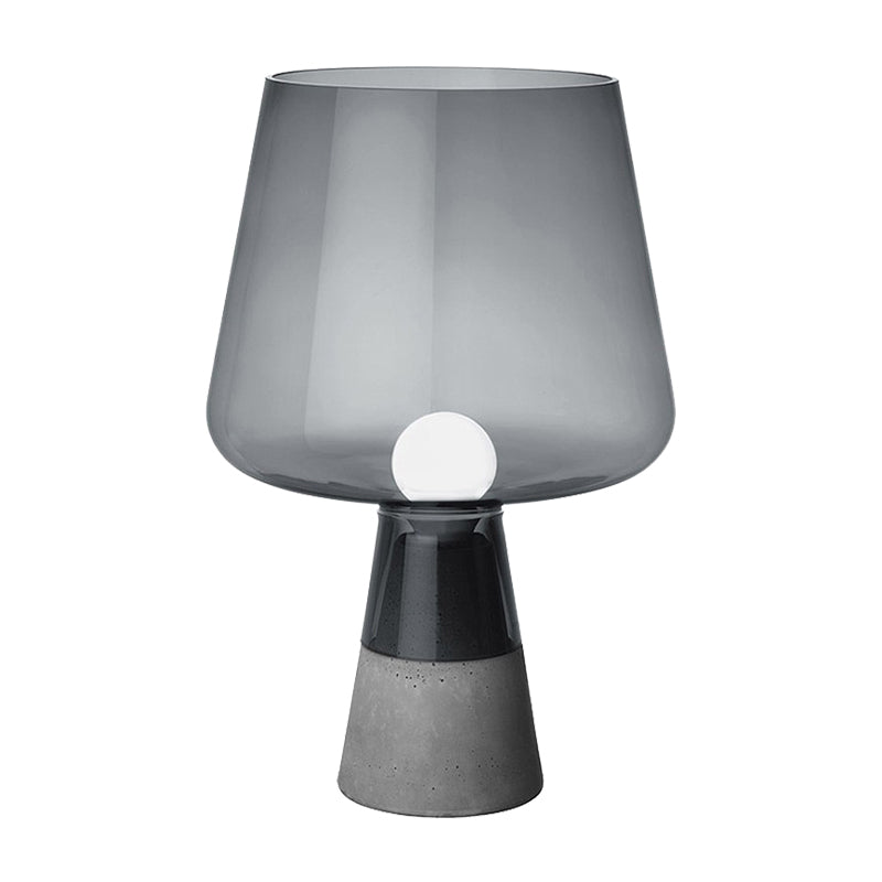 Cup Table Light Modern Smoke Gray/Amber Glass 8"/10" Wide 1 Head Nightstand Lamp with Cement Base Clearhalo 'Lamps' 'Table Lamps' Lighting' 384695