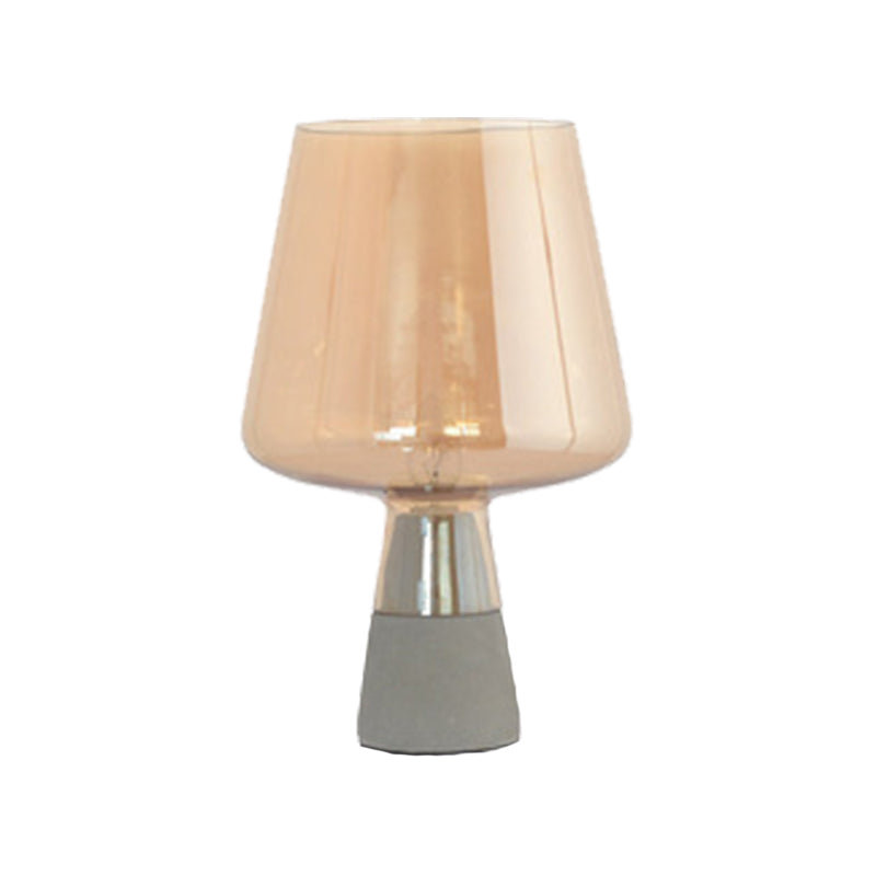 Cup Table Light Modern Smoke Gray/Amber Glass 8"/10" Wide 1 Head Nightstand Lamp with Cement Base Amber 8" Clearhalo 'Lamps' 'Table Lamps' Lighting' 384696