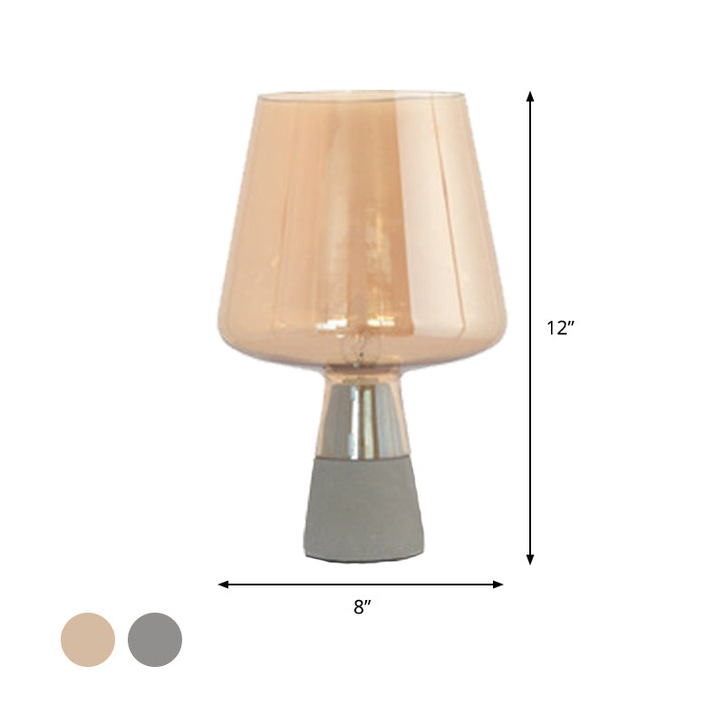 Cup Table Light Modern Smoke Gray/Amber Glass 8"/10" Wide 1 Head Nightstand Lamp with Cement Base Clearhalo 'Lamps' 'Table Lamps' Lighting' 384697